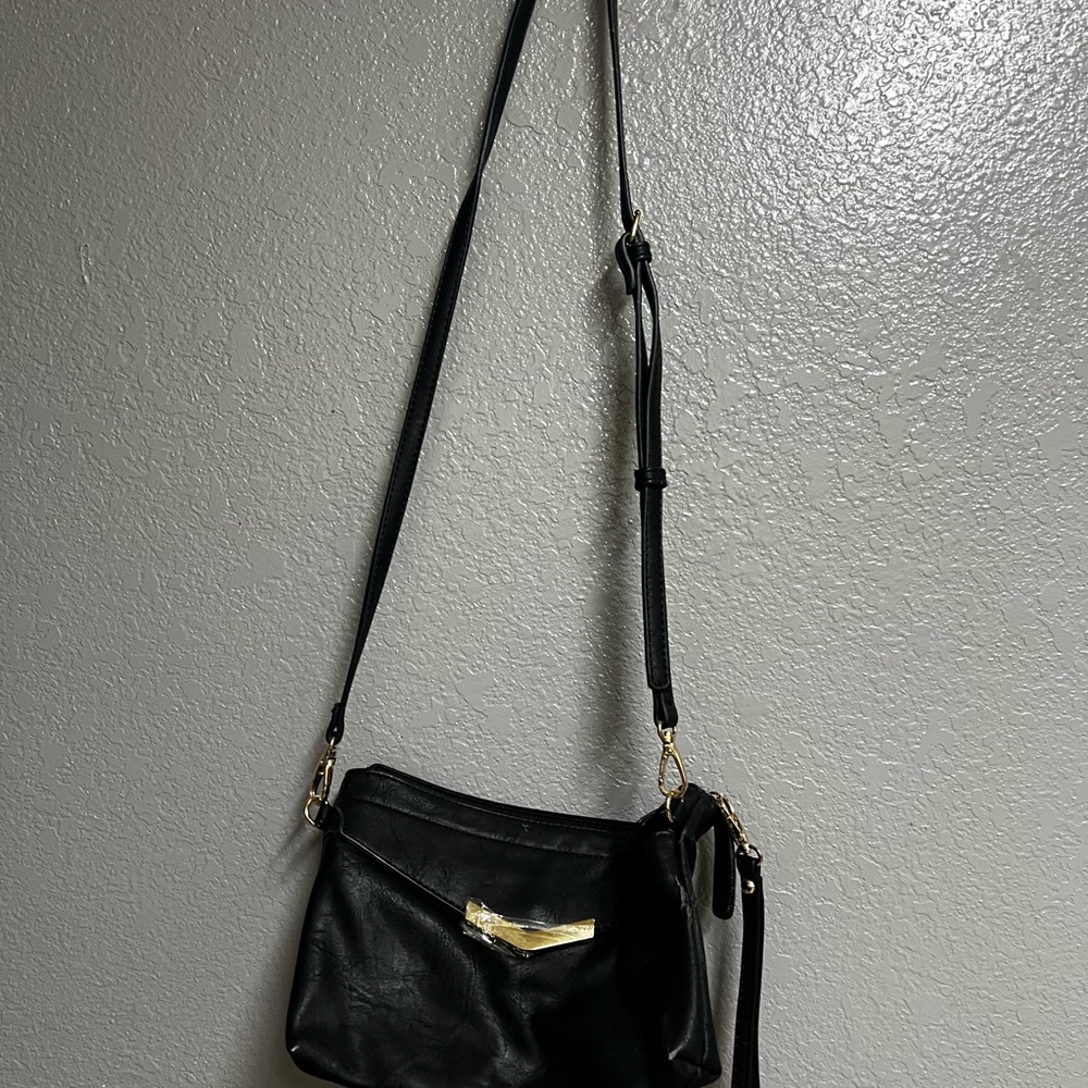 Elegant Black Leather Shoulder Bag, Preowned